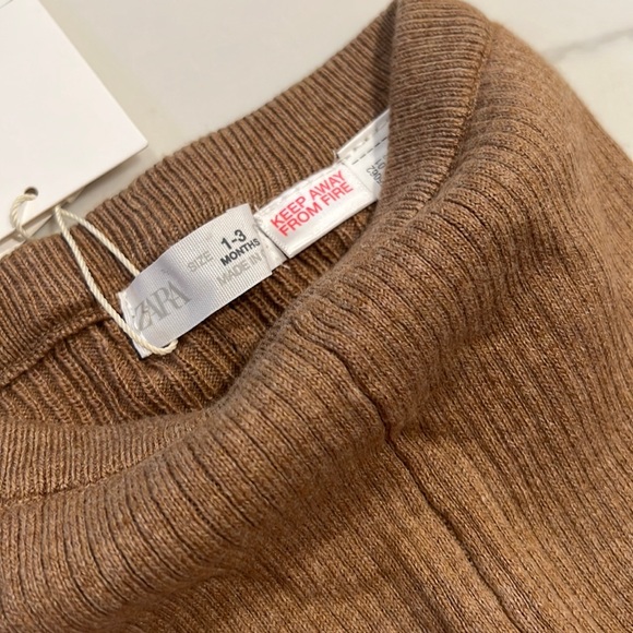 Zara knitwear taupe brown Rib KNIT LEGGINGS 1-3 months baby new with tags - Picture 2 of 6
